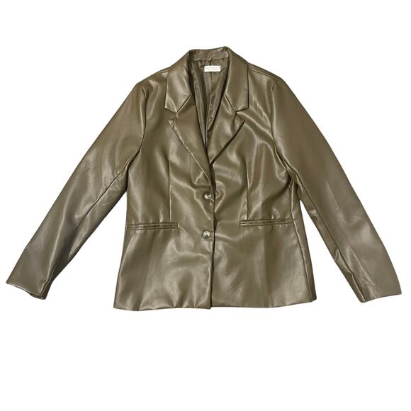 Paper Crane Green Blazer Vegan / Faux Leather Jacket Edgy Sleek Women's sz Large - Picture 2 of 16